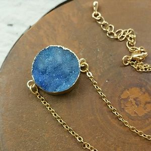 NEW Blue Druzy in 18k Gold with 14K Gold pl chain
